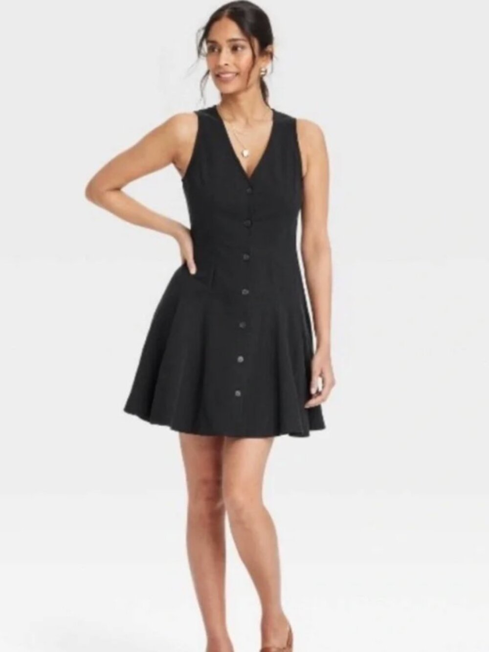 Universal Thread Navy Blue Sleeveless Button-Front Dress